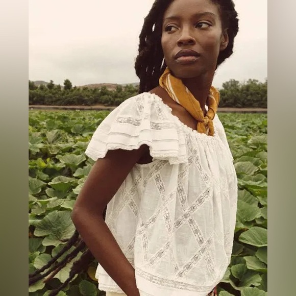 The Great The West Top White Women’s Small Flutter Sleeve Flowy Boho Casual - Picture 11 of 13